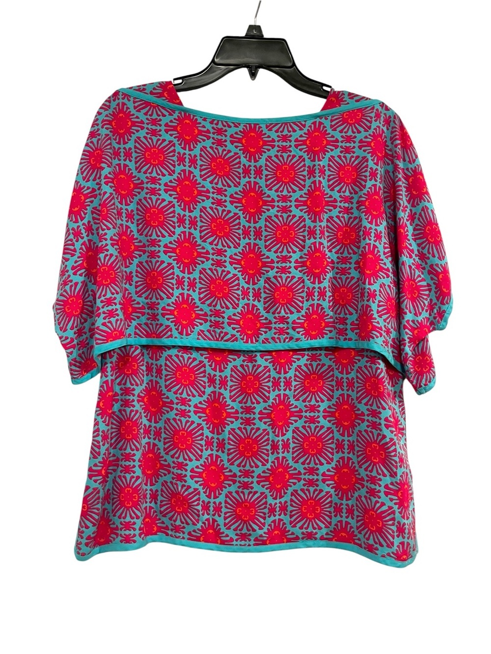 Escapada Living Cape Shoulder Top Bright Floral Layered Top - Pink & Blue Sz S